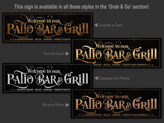 Grab'n Go Patio Bar and Grill Sign | Ready-Made Patio Bar Grill Sign | Ready to Order Patio Grill Sign | Off-White Patio Bar Grill Sign
