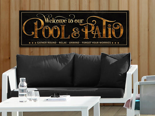 Leather & Gold Pool & Patio sign.  Ready-made -Ready to ship!  No personalization required!
