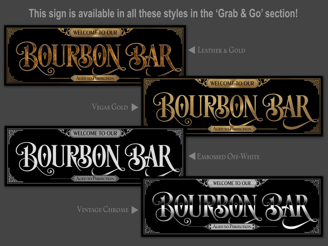 Grab'n Go Bourbon Bar Sign | Ready-Made Bourbon Bar Sign | Ready to Ship Bourbon Bar Sign | White/Gray Bourbon Bar Sign