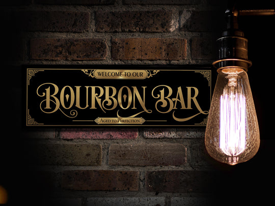 Grab'n Go Bourbon Bar Sign | Ready-Made Bourbon Bar Sign | Ready to Ship Bourbon Bar Sign | Classic Vegas Gold Bourbon Bar Sign