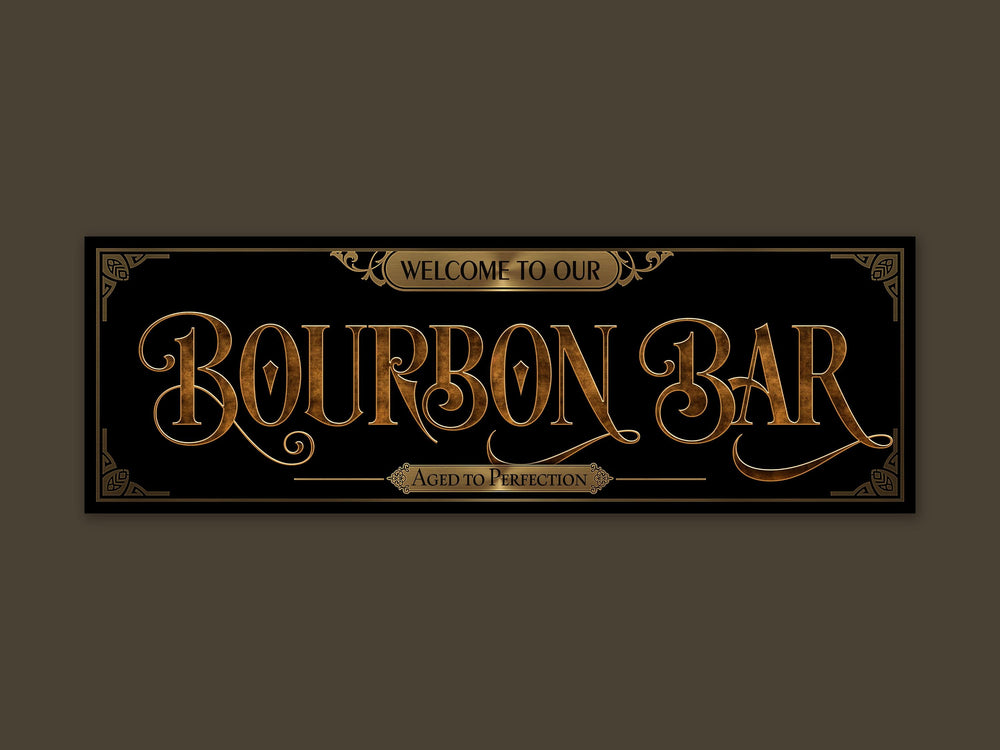 Grab'n Go Bourbon Bar Sign | Ready-Made Bourbon Bar Sign | Ready to Ship Bourbon Bar Sign | Vintage Faux Leather & Gold Bourbon Bar Sign