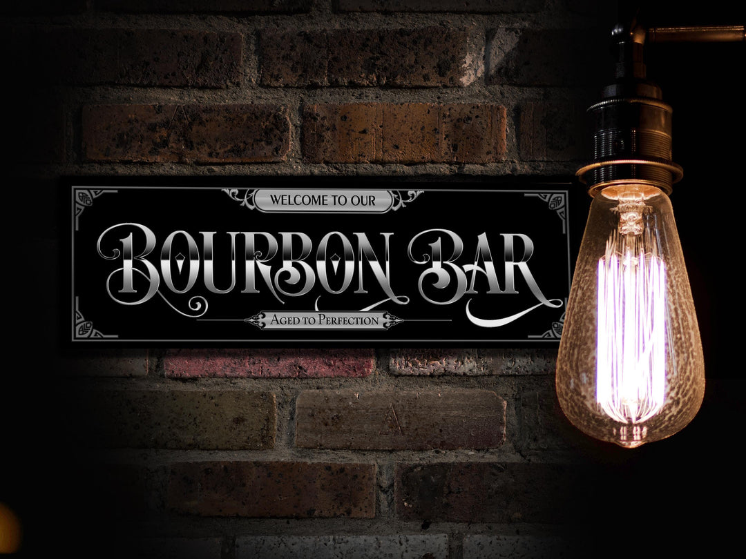 Grab'n Go Bourbon Bar Sign | Ready-Made Bourbon Bar Sign | Ready to Ship Bourbon Bar Sign | Vintage Chrome Bourbon Bar Sign