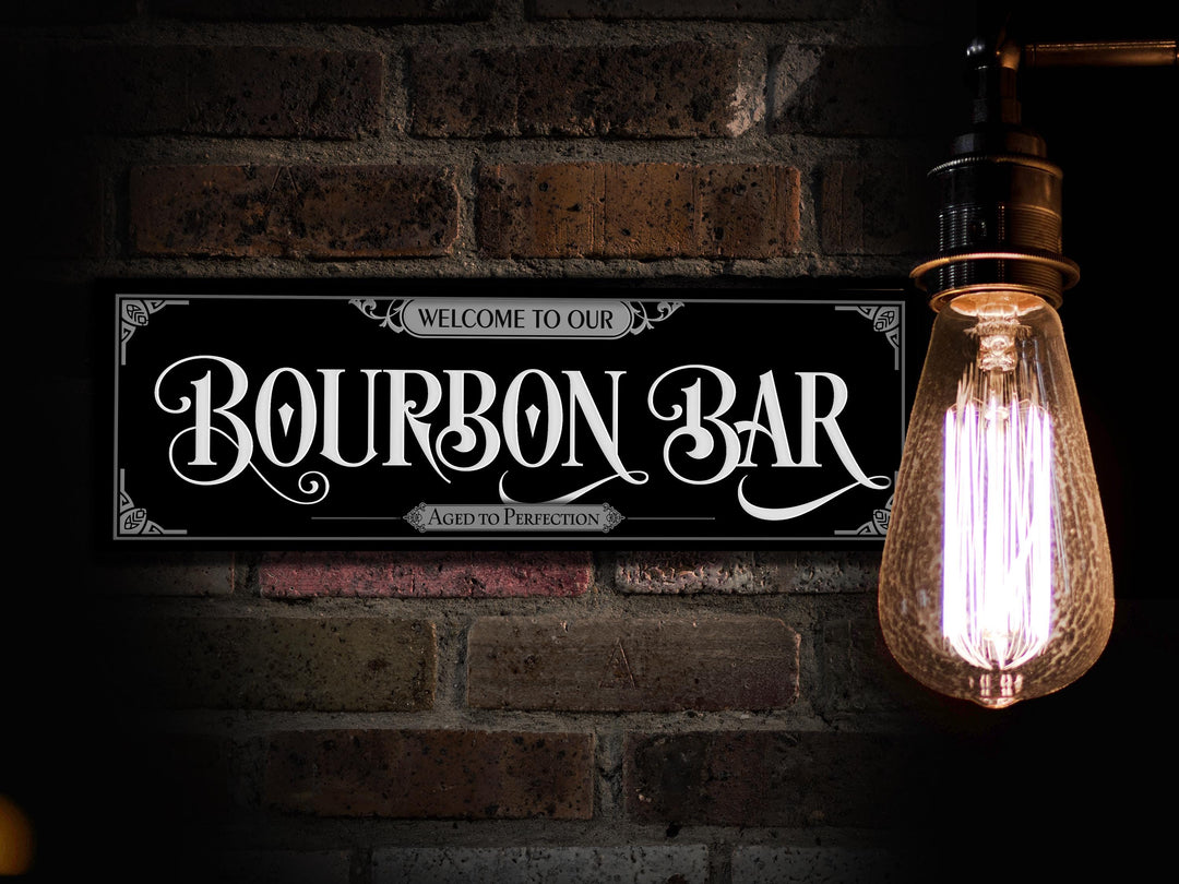Grab'n Go Bourbon Bar Sign | Ready-Made Bourbon Bar Sign | Ready to Ship Bourbon Bar Sign | White/Gray Bourbon Bar Sign