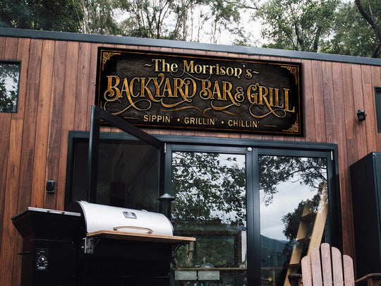 Personalized Backyard Bar & Grill Sign.