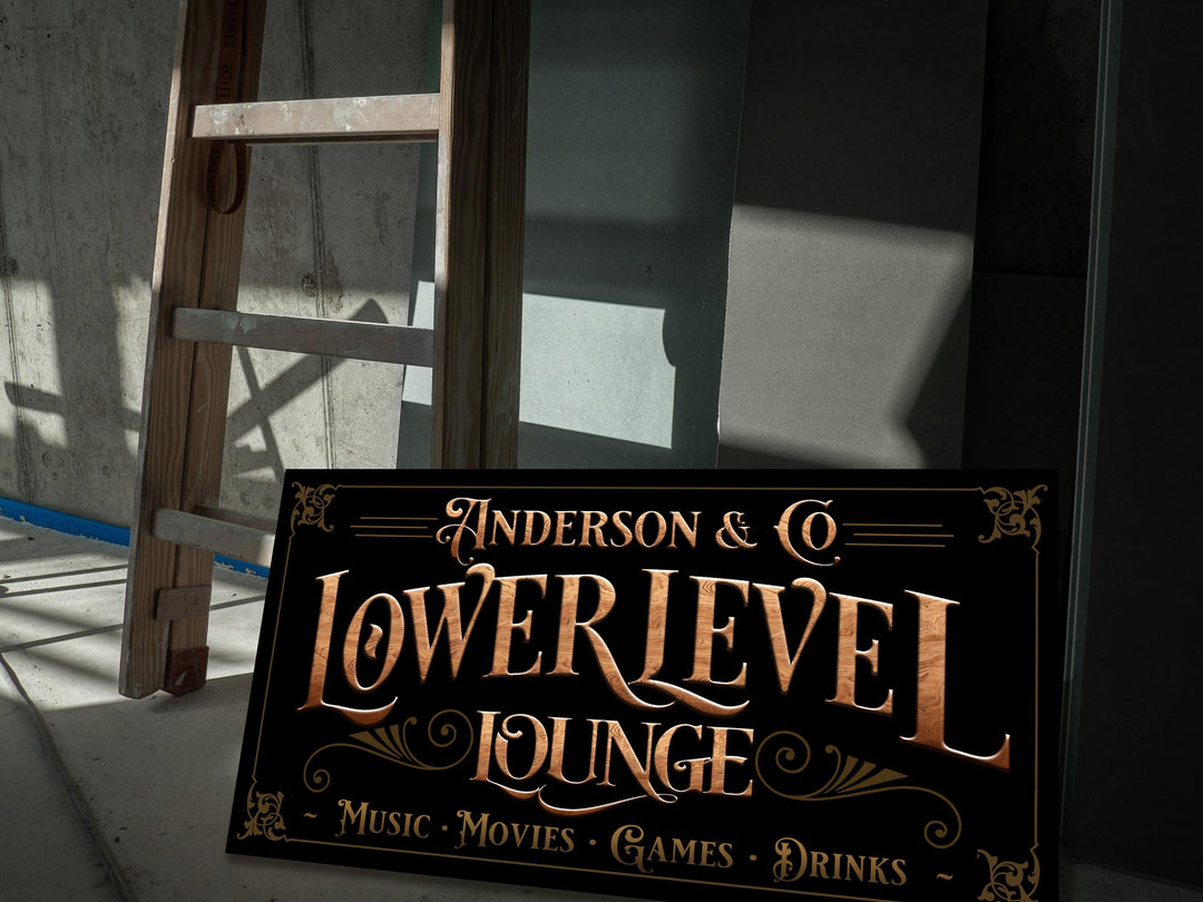 Lower Level Bar Sign, Personalized Bar Sign, Lower Level Sign, Man Cave Decor, Woodgrain Color Scheme, Available in Four Color Schemes