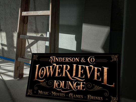 Lower Level Bar Sign, Personalized Bar Sign, Lower Level Sign, Man Cave Decor, Woodgrain Color Scheme, Available in Four Color Schemes