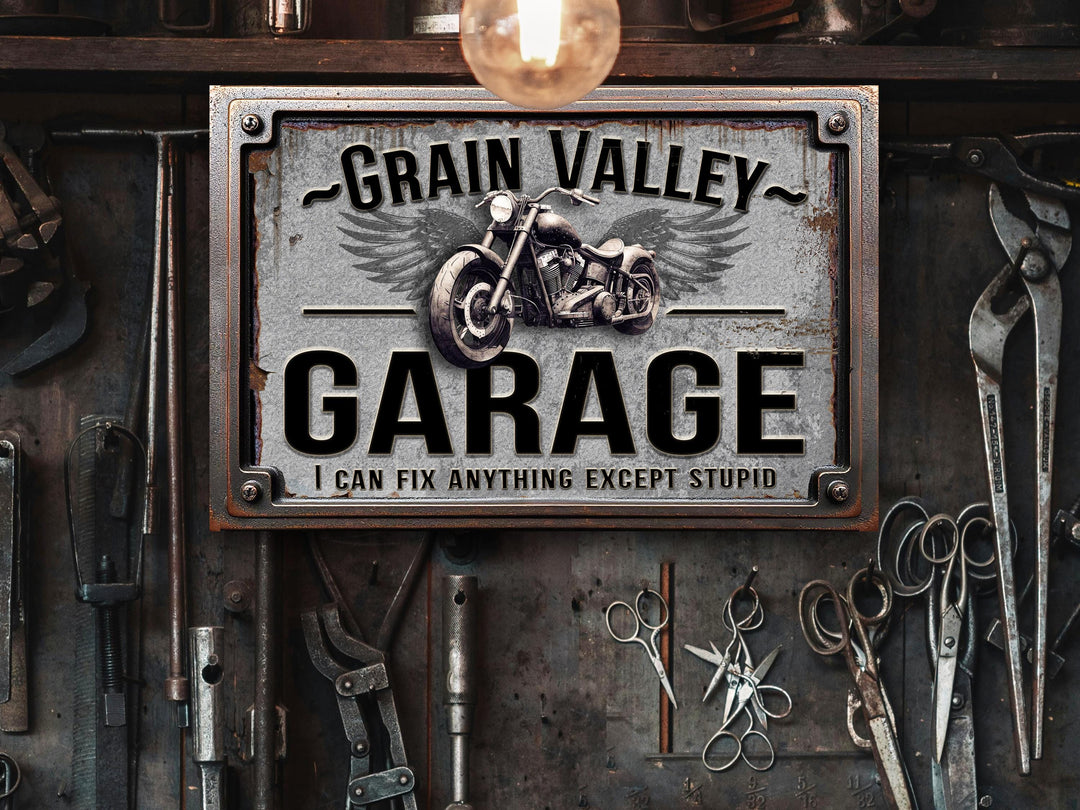 Custom Garage Sign | Personalized Garage Sign | Motorcycle Sign | Can't Fix Stupid Sign | Motorcycle Repair Sign | 18"x12" Rusty Metal Sign