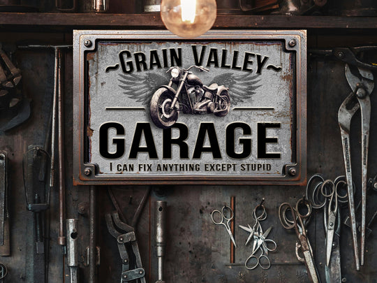 Custom Garage Sign | Personalized Garage Sign | Motorcycle Sign | Can't Fix Stupid Sign | Motorcycle Repair Sign | 18"x12" Rusty Metal Sign