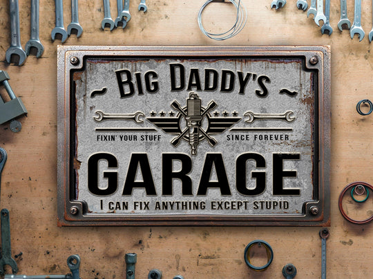 Custom Garage Sign | Personalized Workshop Sign | Can't Fix Stupid Sign | 18"x12" Rusty Metal Sign | Perfect Gift for Him