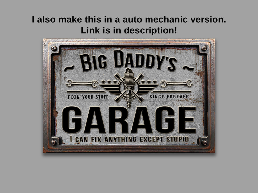 Custom Garage Sign | Personalized Garage Sign | Motorcycle Sign | Can't Fix Stupid Sign | Motorcycle Repair Sign | 18"x12" Rusty Metal Sign