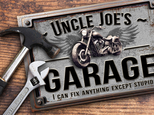 Custom Garage Sign | Personalized Garage Sign | Motorcycle Sign | Can't Fix Stupid Sign | Motorcycle Repair Sign | 18"x12" Rusty Metal Sign