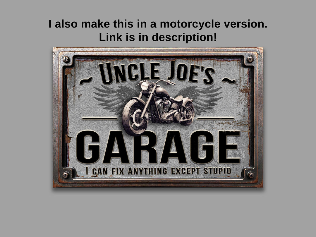 Custom Garage Sign | Personalized Workshop Sign | Can't Fix Stupid Sign | 18"x12" Rusty Metal Sign | Perfect Gift for Him