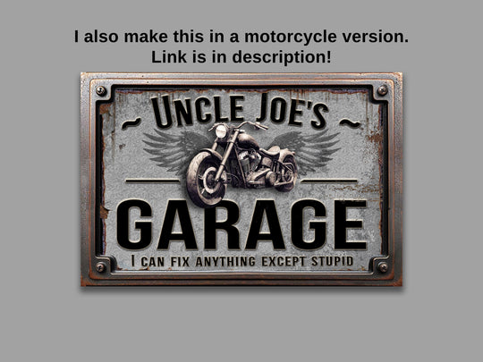 Custom Garage Sign | Personalized Workshop Sign | Can't Fix Stupid Sign | 18"x12" Rusty Metal Sign | Perfect Gift for Him