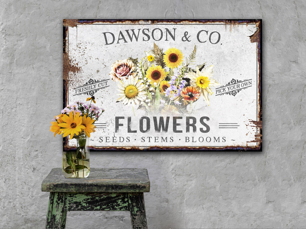 Personalized Spring Flower Sign | Custom Flowers | Distressed Flower Sign | Fresh Flowers Sign | Primitive Spring Flower Art Decor Sign