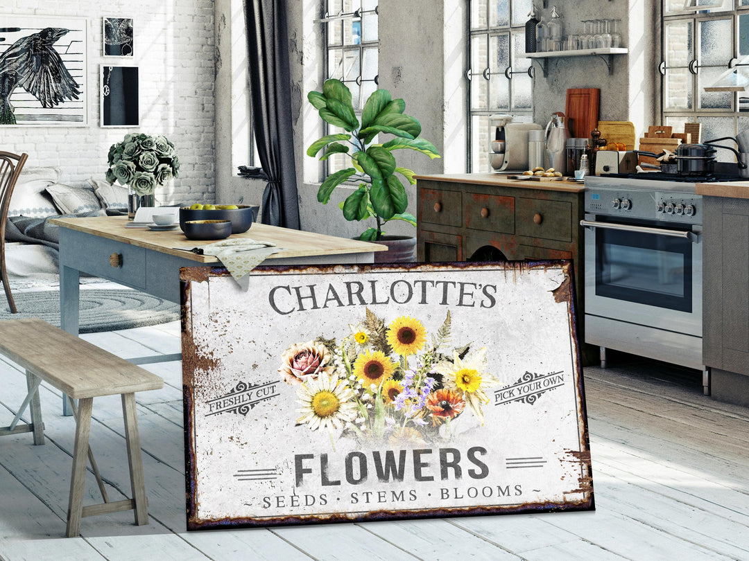 Farmhouse Flower Sign.  Personalized Springtime decor for your home.  Customized with the name or names you want!
