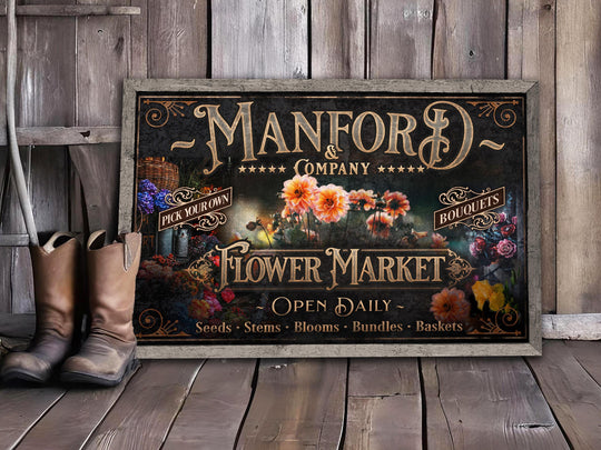 Personalized Flower Market Sign with family name