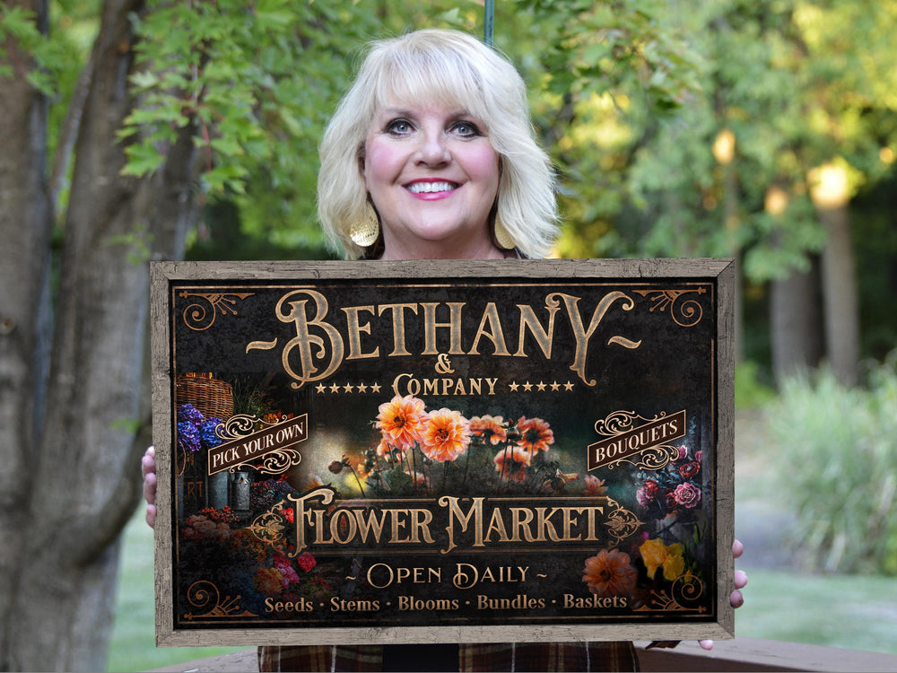 Spring Flower Market Sign | Personalized Flower Market | Spring Sign | Vintage Flowers | Flower Wall Art | Metal Print