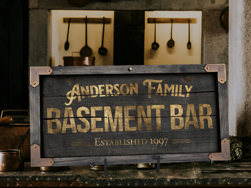 Personalized Basement Bar Sign, Primitive Wood Bar Sign, Family Name Distressed Bar Sign, Rustic Farmhouse, Lower Level Sign, Est. Year Gift