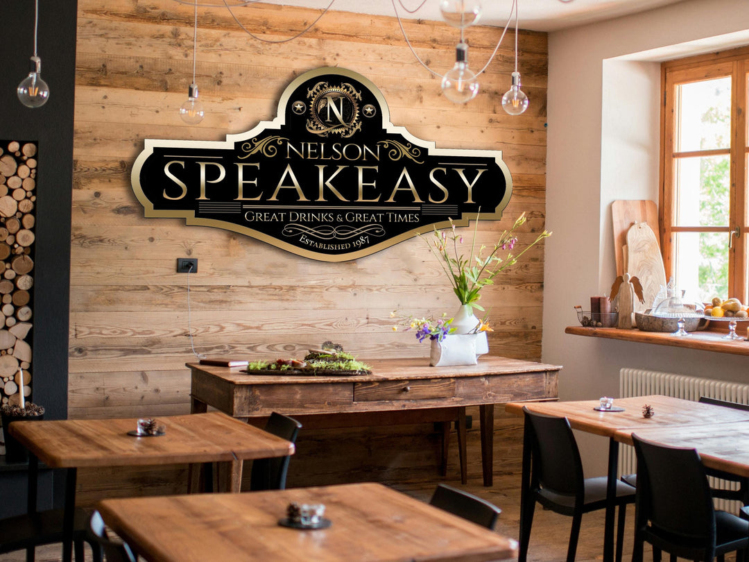Speakeasy Bar Sign personalized with family name.