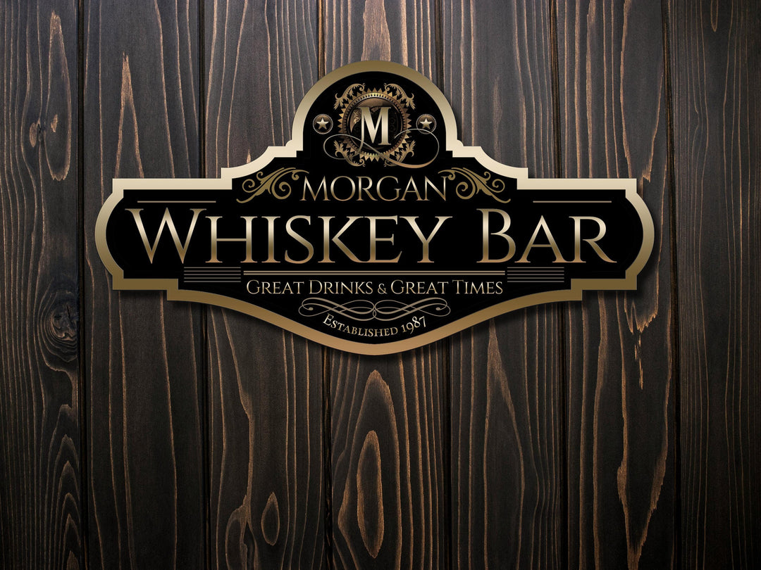 Whiskey Bar Sign personalized with your last name and Est. year.