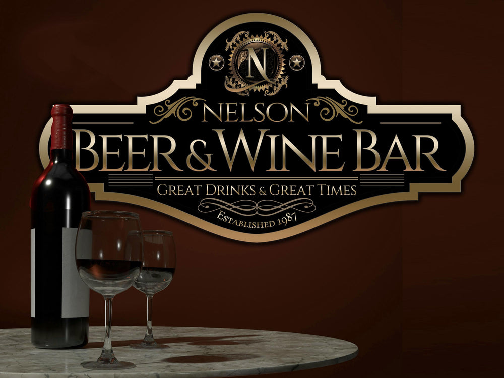 Beer and Wine Bar Sign | Personalized Bar Sign | Metal Bar Sign | Family Name Sign | Custom Wine Bar Sign | Beer & Wine Sign Gift