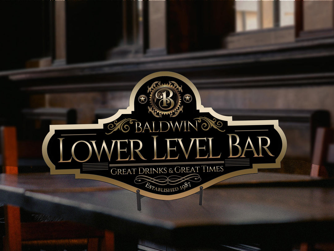 Lower Level Bar Sign for basement bar.  Personalized with your name and est. year.