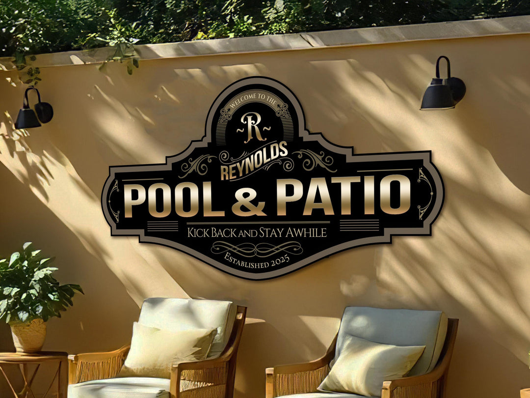 Pool & Patio Sign | Personalized Pool and Patio Sign | Metal Pool Sign | Family Name Sign | Custom Patio Sign | Unique Realtor Gift