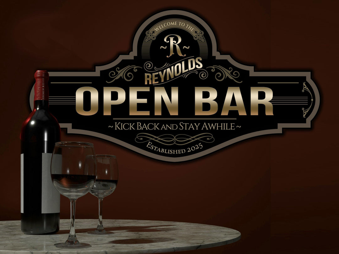Open Bar Sign | Classy Open Bar Sign | Wedding Open Bar Sign | Wedding Bar Sign | Custom Open Bar Sign | Family Name Open Bar Decor Sign