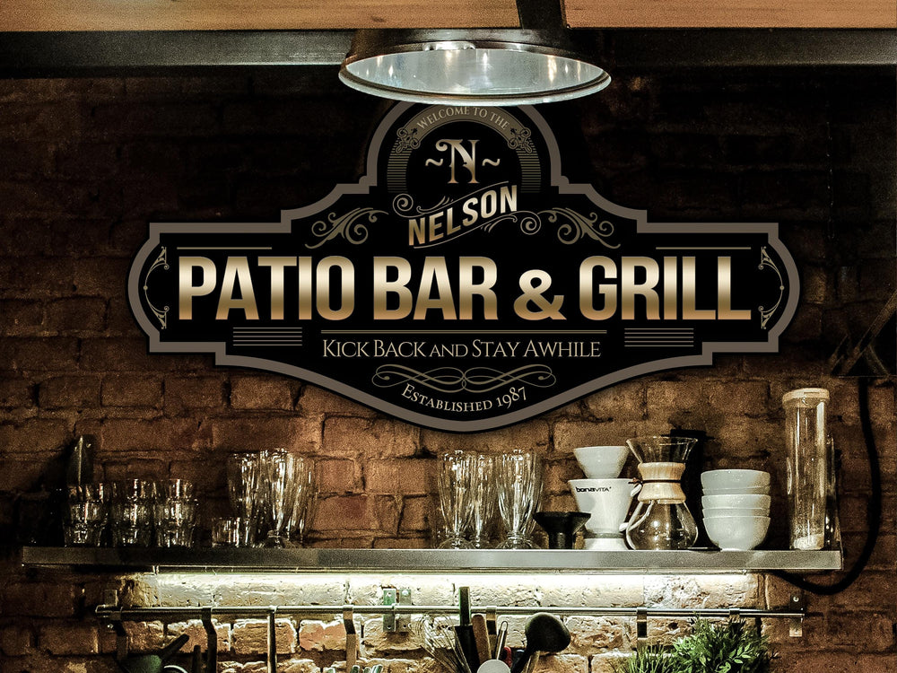 Patio Bar & Grill Sign | Personalized Patio Bar Sign | Metal Patio Bar and Grill Sign | Family Name Patio Bar Sign | Custom Patio Sign