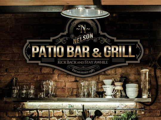 Patio Bar & Grill Sign | Personalized Patio Bar Sign | Metal Patio Bar and Grill Sign | Family Name Patio Bar Sign | Custom Patio Sign