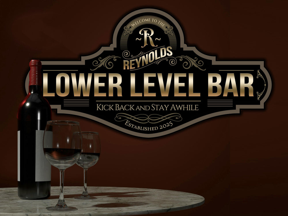 Lower Level Bar Sign | Personalized Lower Level Bar Sign | Family Name Bar Sign | Custom Basement Bar Sign | Family Name Bar Decor Sign