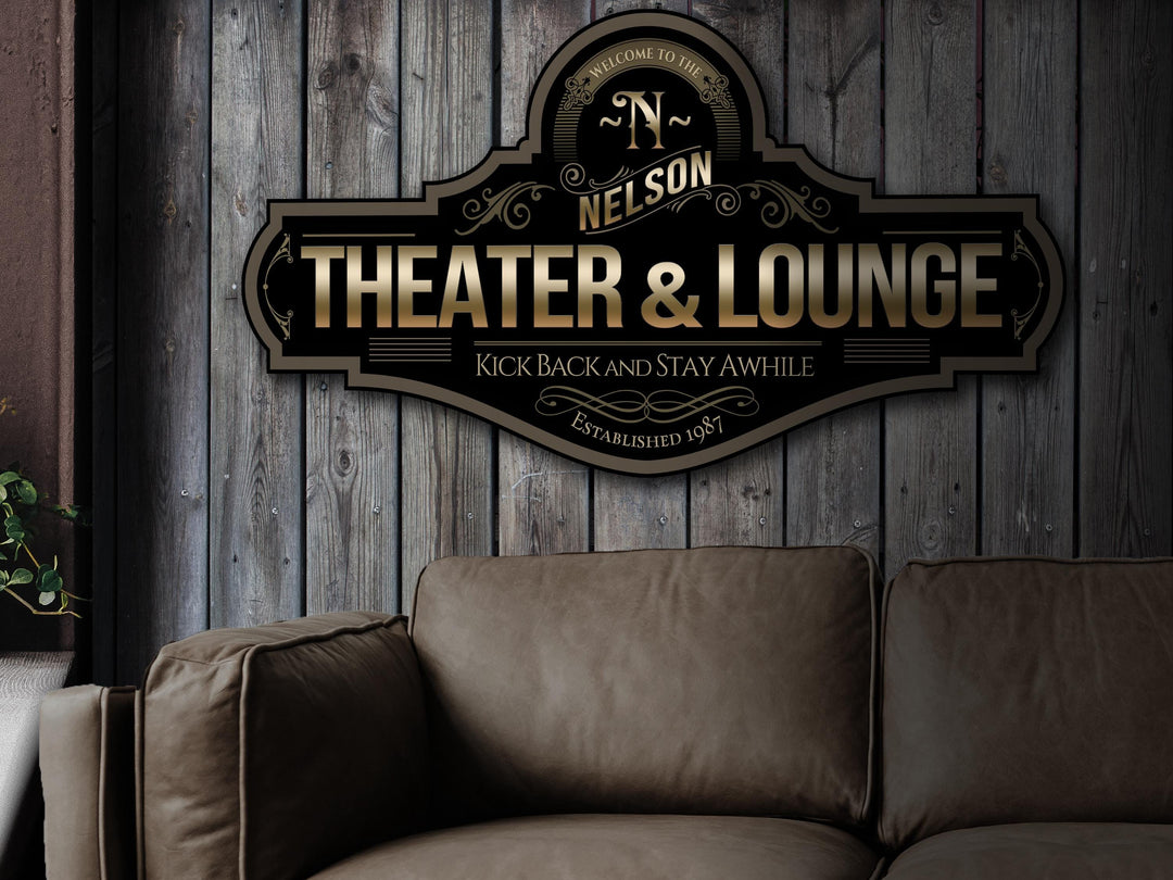 Theater & Lounge Sign | Personalized Theater Sign | Family Lounge Sign | Family Name Sign | Custom Theater Sign | Family Name Bar Decor Sign