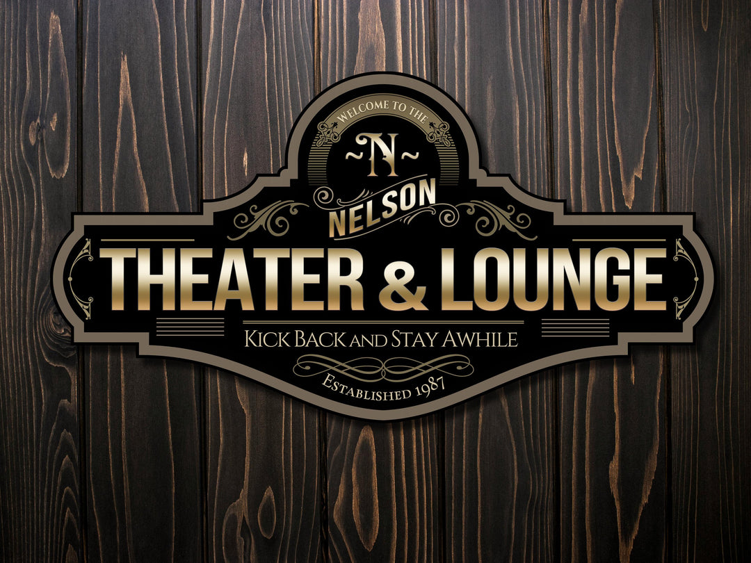Theater & Lounge Sign | Personalized Theater Sign | Family Lounge Sign | Family Name Sign | Custom Theater Sign | Family Name Bar Decor Sign