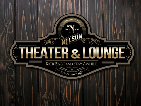 Theater & Lounge Sign | Personalized Theater Sign | Family Lounge Sign | Family Name Sign | Custom Theater Sign | Family Name Bar Decor Sign