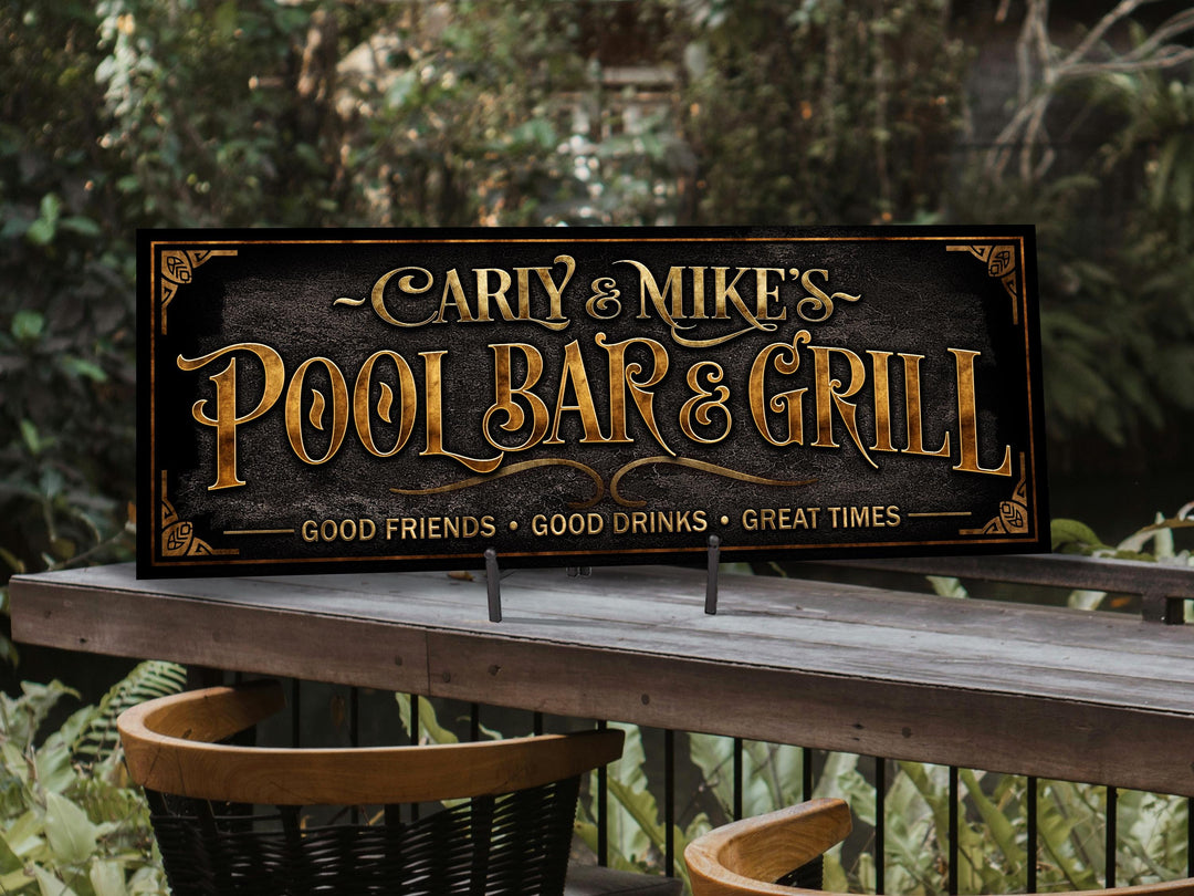 Pool Bar and Grill Sign | Custom Pool Bar Sign | Personalized Bar & Grill Sign | Family Name Bar Sign | Large Bar Sign | Large Bar Decor
