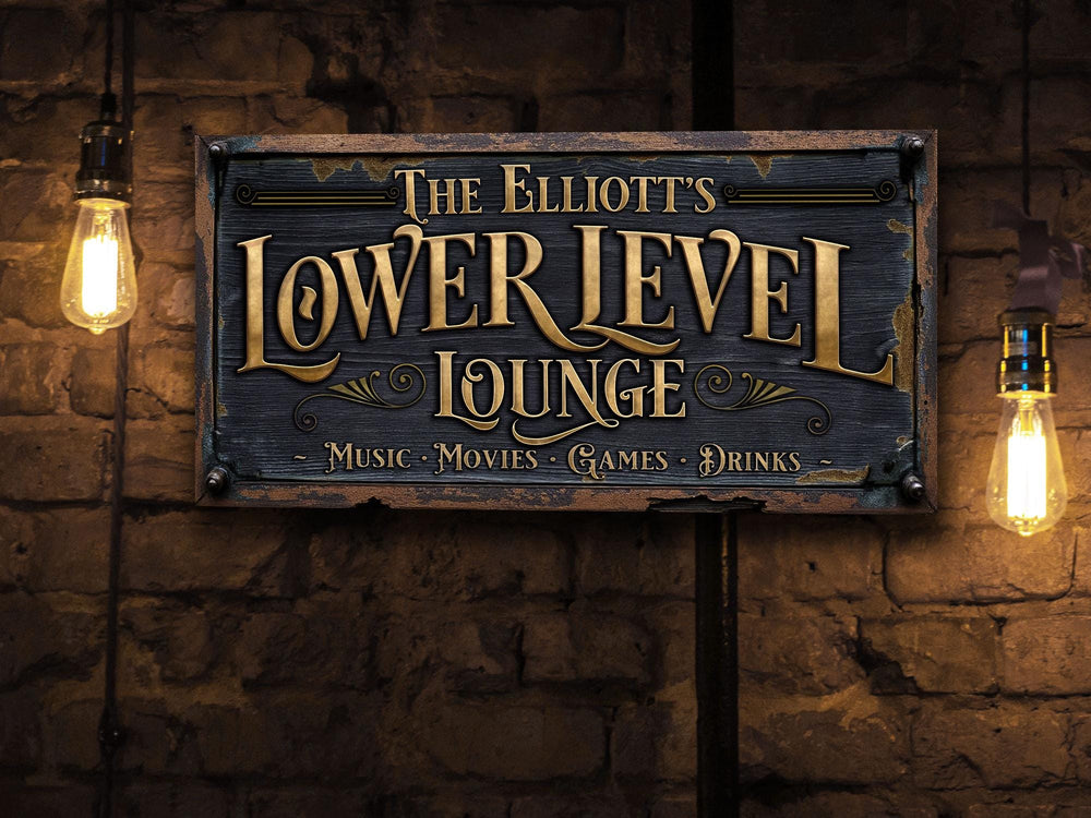 Lower Level Lounge Sign, Personalized Rusty Bar Sign, Family Lower Level Lounge Sign, Basement Bar Sign, Custom Bar Sign, Bar Decor