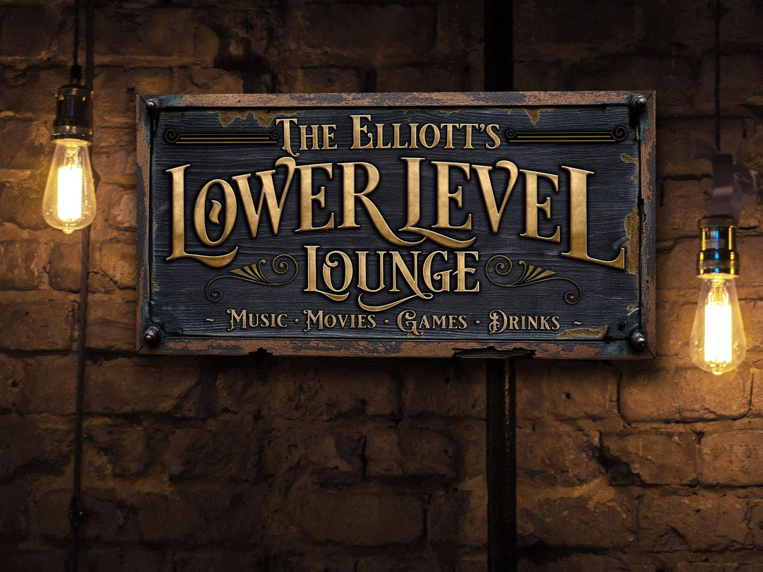 Lower Level Lounge Sign, Personalized Rusty Bar Sign, Family Lower Level Lounge Sign, Basement Bar Sign, Custom Bar Sign, Bar Decor