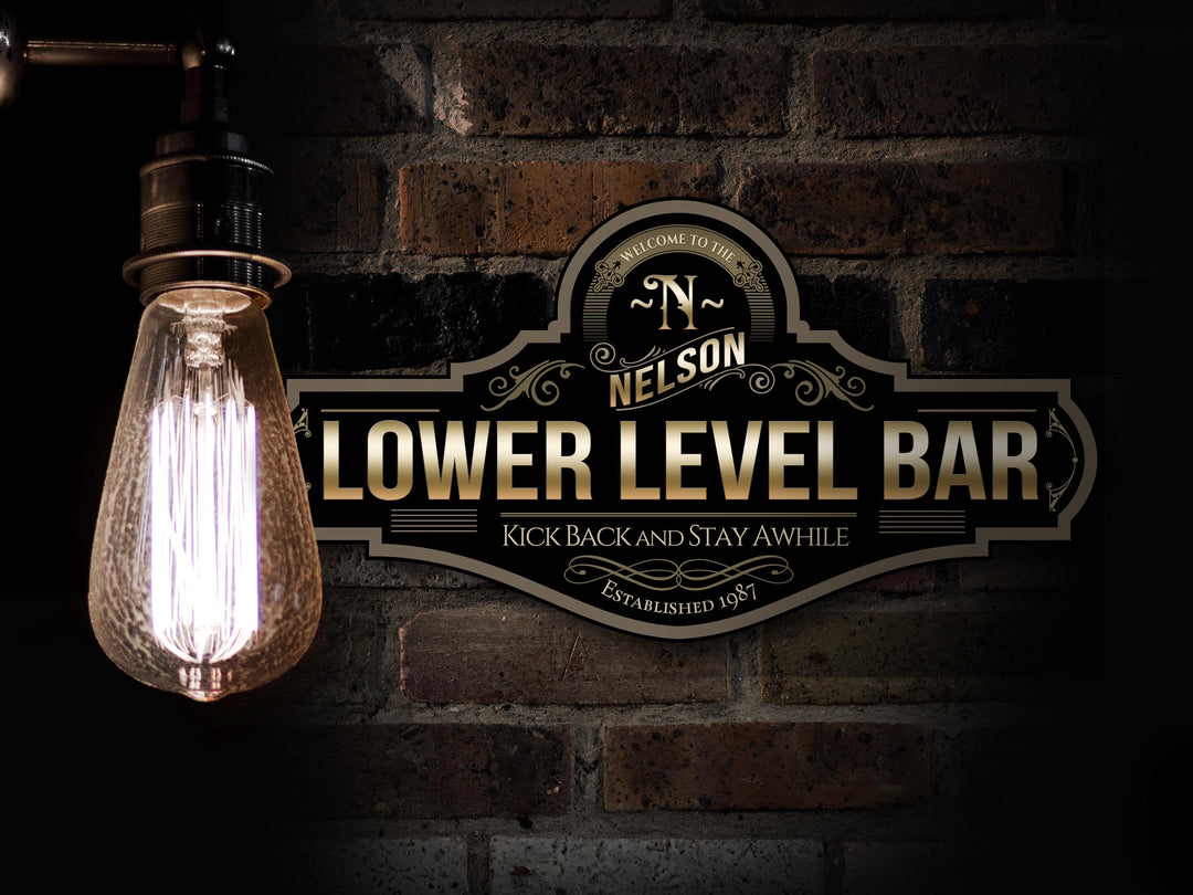 Lower Level Bar Sign | Personalized Lower Level Bar Sign | Family Name Bar Sign | Custom Basement Bar Sign | Family Name Bar Decor Sign