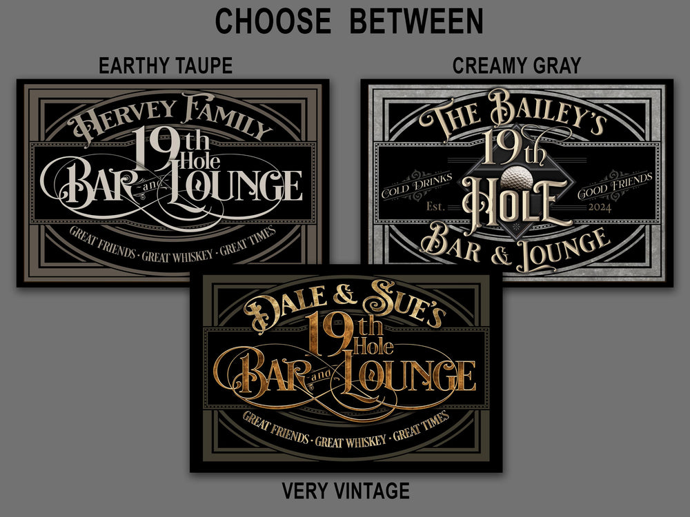 19th Hole Bar Sign 2 | Personalized 19th Hole Sign | Golf Sign Style Two | Pub Sign | Golf Lounge Sign | Free International Shipping