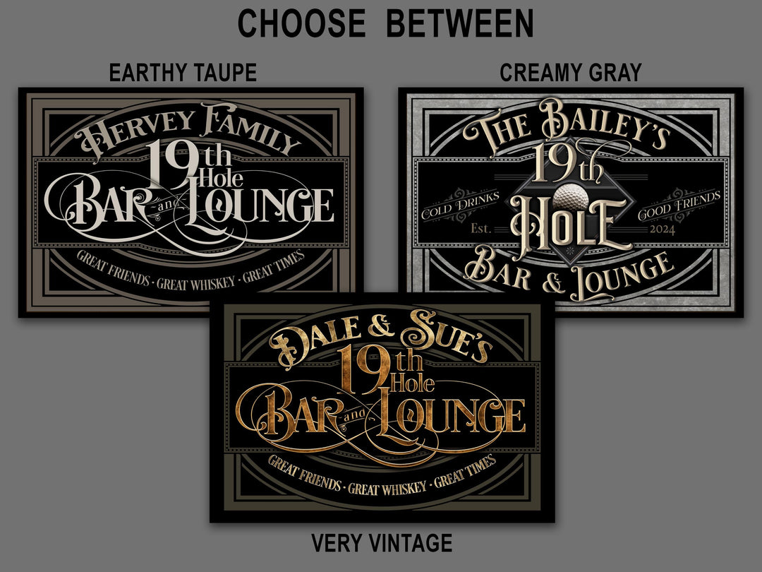 19th Hole Bar Sign | Personalized 19th Hole Sign | Golf Sign Style | Very Vintage Scheme | Golf Lounge Sign | Free International Shipping