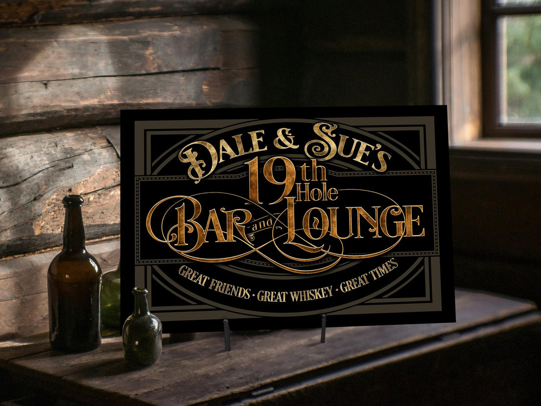 19th Hole Bar Sign | Personalized 19th Hole Sign | Golf Sign Style | Very Vintage Scheme | Golf Lounge Sign | Free International Shipping
