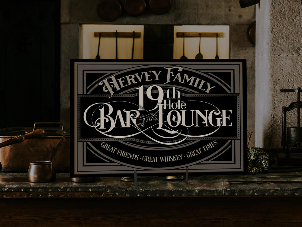 19th Hole Bar Sign | Personalized 19th Hole Sign | Golf Sign Style | Earthy Taupe Scheme | Golf Lounge Sign | Free International Shipping