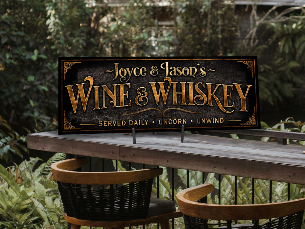 Wine & Whiskey Sign | Vintage Wine Sign | Personalized Wine and Whiskey Sign | Vintage Whiskey Sign | Free International Shipping