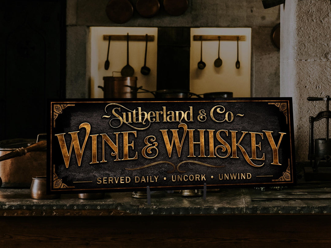 Wine & Whiskey Sign | Vintage Wine Sign | Personalized Wine and Whiskey Sign | Vintage Whiskey Sign | Free International Shipping