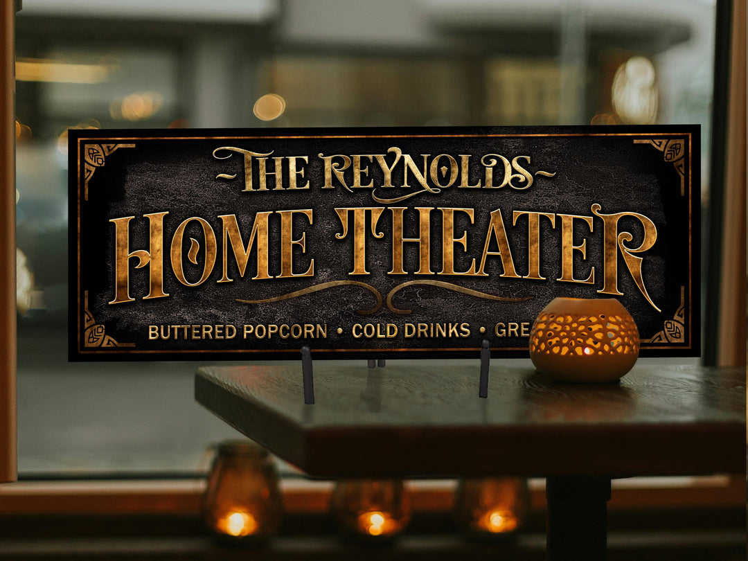 Home Theater Sign | Custom Family Theater Sign | Personalized Theater Sign | Vintage Theater & Lounge Sign | Free International Shipping