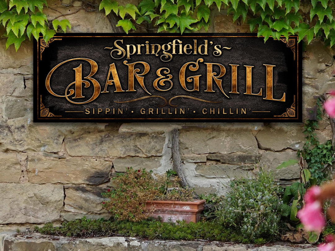 Bar & Grill Sign | Vintage Grill Sign | Personalized Family Bar Sign | Family Name Bar and Grill Sign | Free International Shipping