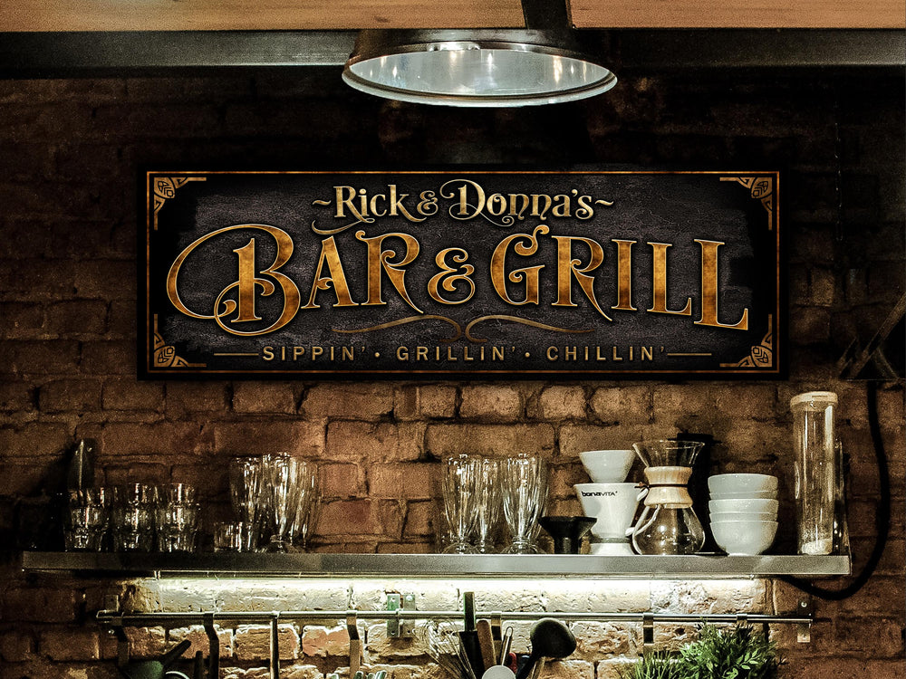 Bar & Grill Sign | Vintage Grill Sign | Personalized Family Bar Sign | Family Name Bar and Grill Sign | Free International Shipping