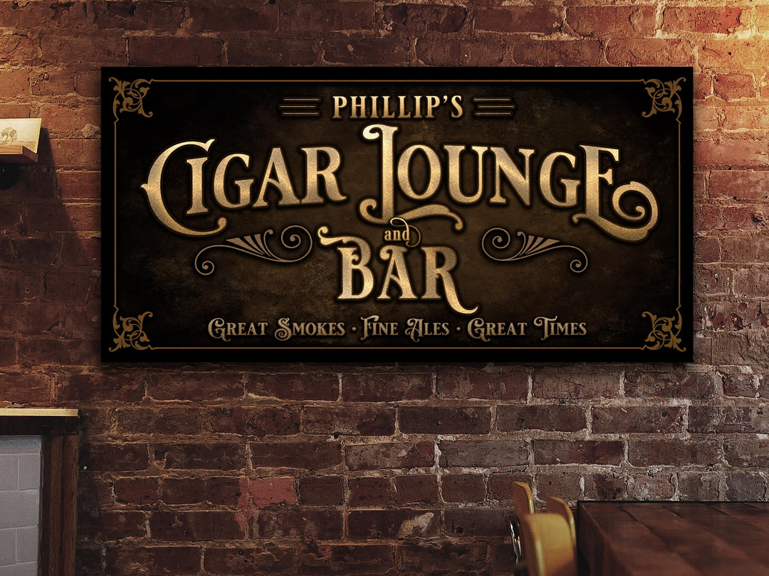 Cigar Lounge and Bar Sign | Personalized Bar Sign | Cigar Parlor Sign | Free International Shipping