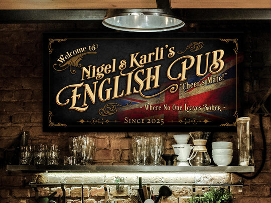 40" x 20" Canvas, Vintage English Pub Sign, Bar Wall Decor, Personalized English Pub Sign, Vintage Bar Signage, Free International Shipping