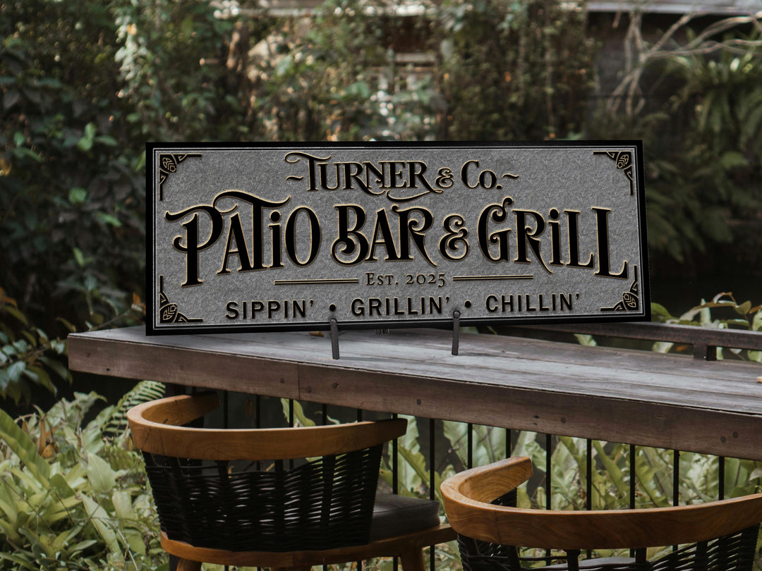 Patio Bar & Grill Sign, BBQ Grill Sign, Vintage Bar Sign, Custom Grill Sign, Custom Bar Sign, Oversized Patio Bar and Grill Sign